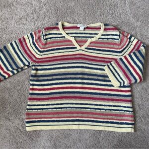 Christopher & Banks Women’s Size L Striped Knit Sweater Blue Pink Cream